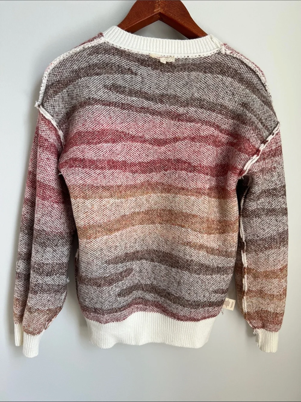 Mystree | Cream Zebra-Stripe Crewneck Cozy Sweater Rust & Brown #120740 Sz S